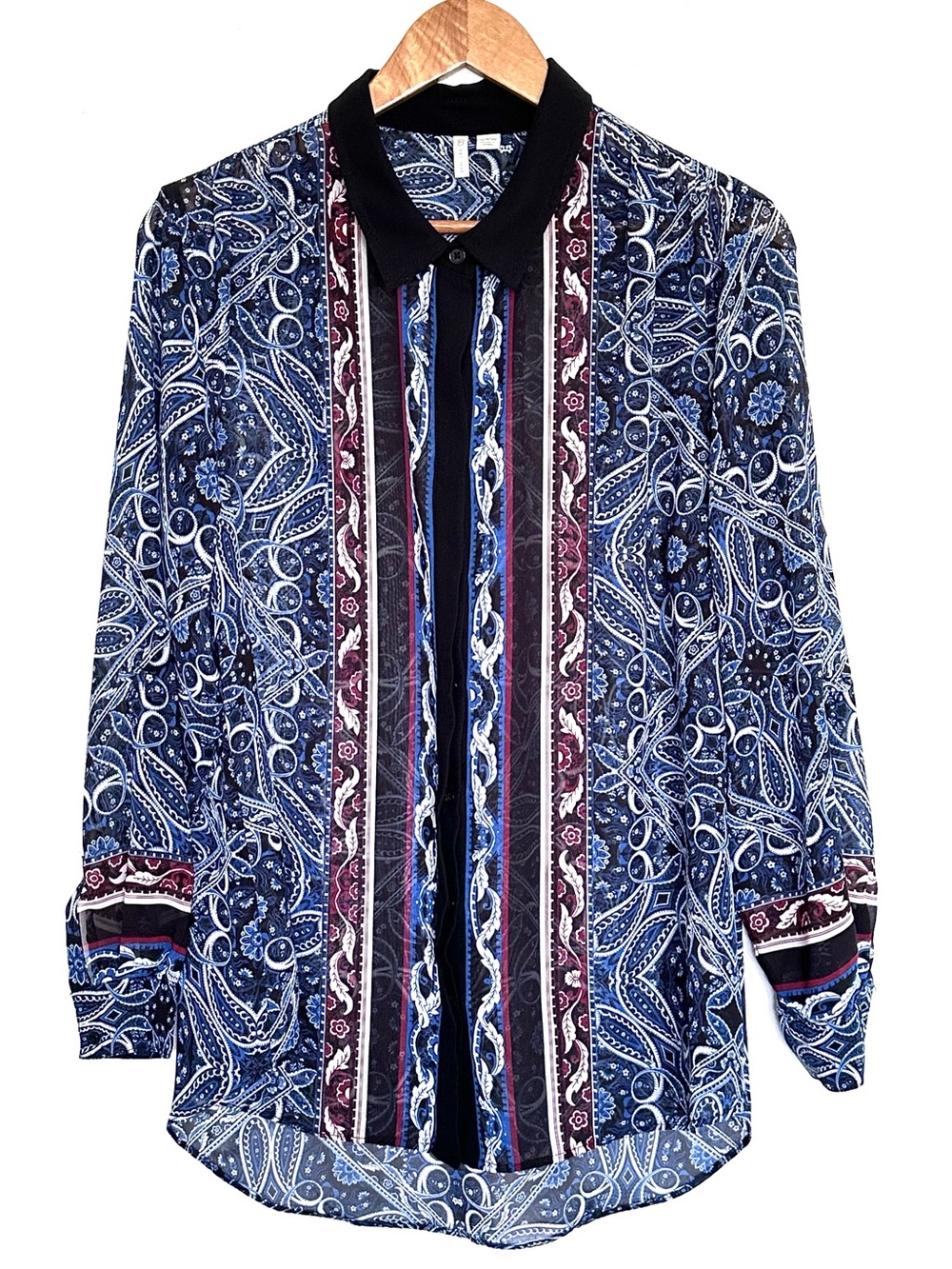 Cato Shirt Women’s 14/16W Paisley Sheer Boho Button Up Long Roll Tab Top